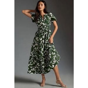 nwt by ANTHROPOLOGIE sz XL The Somerset Maxi dress in dark green motif